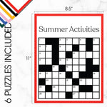An infographic showing the 11"x8.5" dimensions for the crossword puzzles.