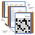 An infographic showing what comes in the Keeping Busy Season Crossword Puzzles for Seniors.