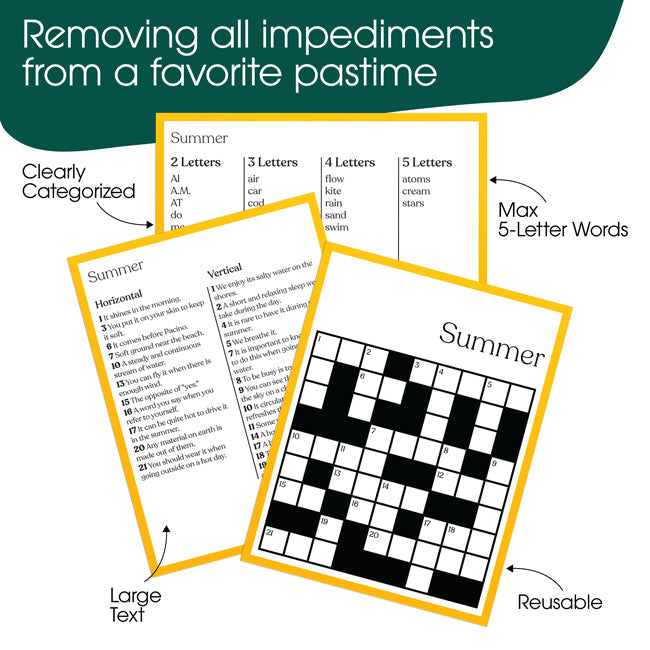 An infographic showing the features of the Keeping Busy Season Crossword Puzzles for Seniors.