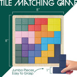 An infographic showing the 8"x8" dimensions of the Keeping Busy Tile Matching Game for Seniors.