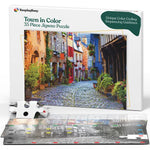 The product box for the Keeping Busy Town in Color 35-Piece Jigsaw Puzzle for Seniors.