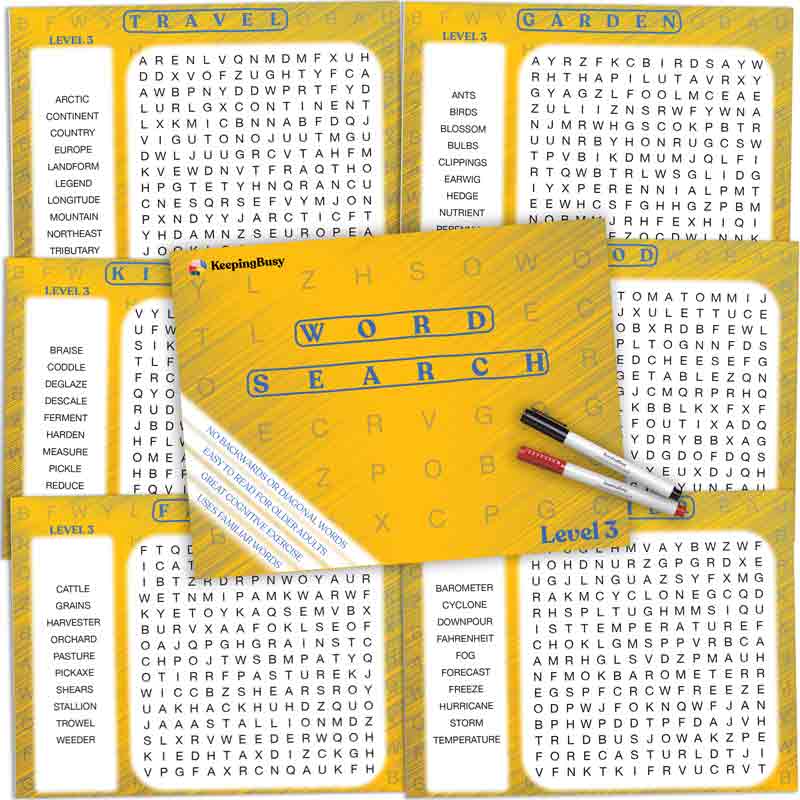 The Keeping Busy Word Search Puzzle for Seniors, Level 3.