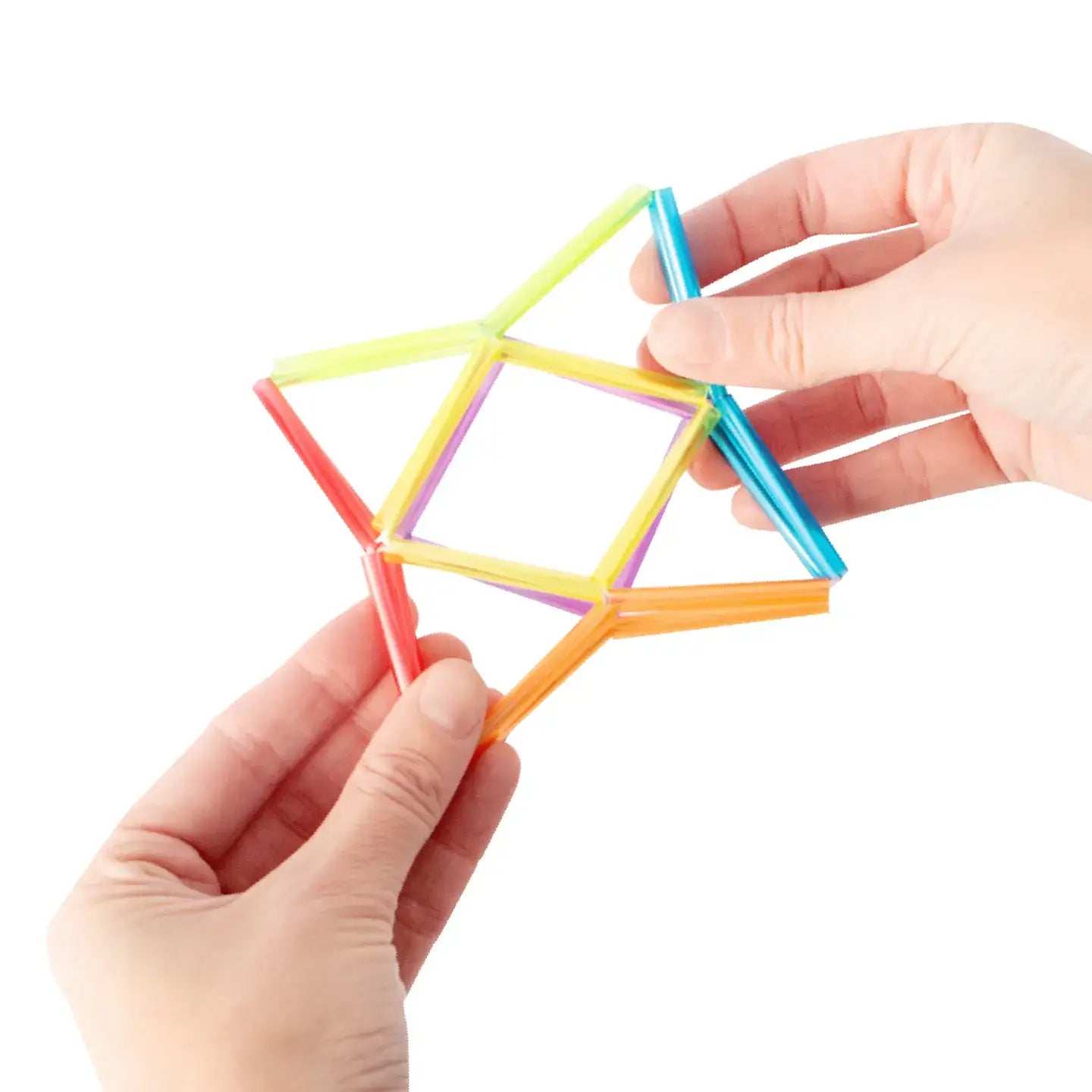 Two hands manipulate the Geo Fidget Morph.