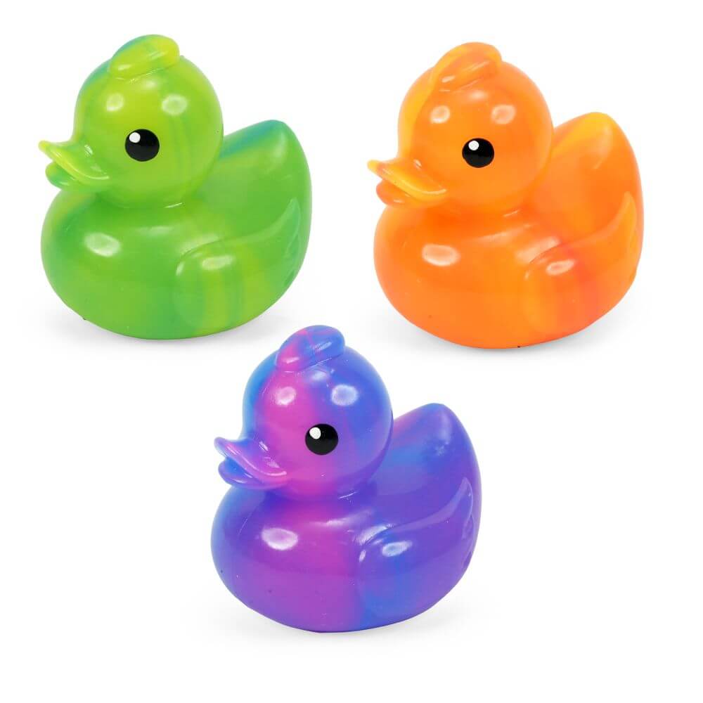 Three of the solid colors of the Stretchy Glow Duck.