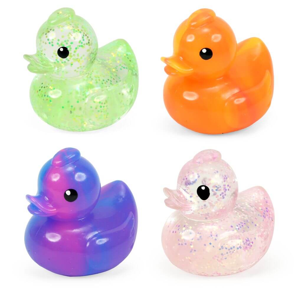Four different colors of the Stretchy Glow Duck.