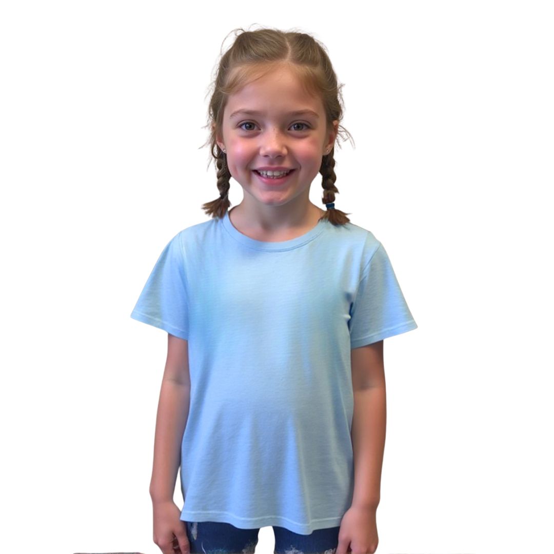 A child wears the Light Blue  Kids Compression Lined Sensory T-shirt.
