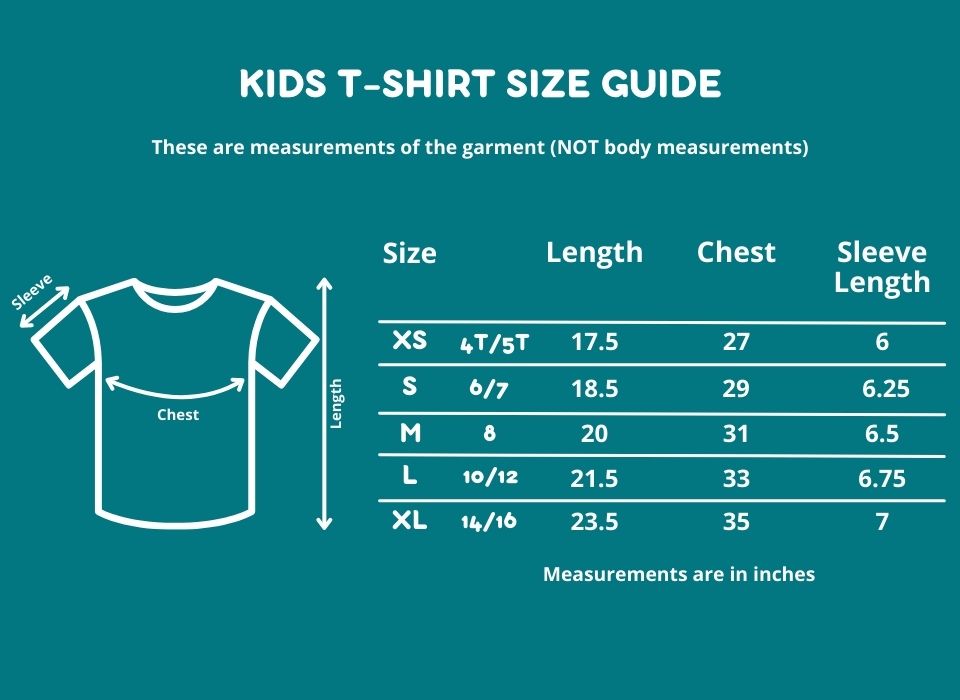 The Sense-ational You Kids T-Shirt Size Guide.