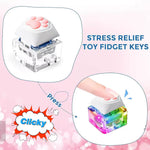 An infographic demonstrating the stress relief aspect of the Kitty Paw LED Keyboard Clicker Keychain.