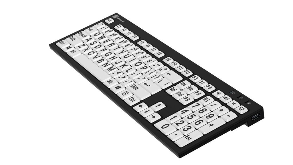 Large Print Black on White NERO Slimline Keyboard (Windows) Sensory
