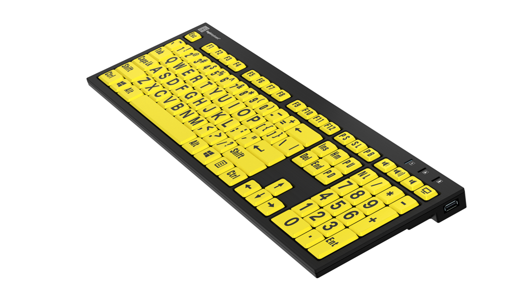 Large Print - Black on Yellow NERO Slimline Keyboard - Windows.