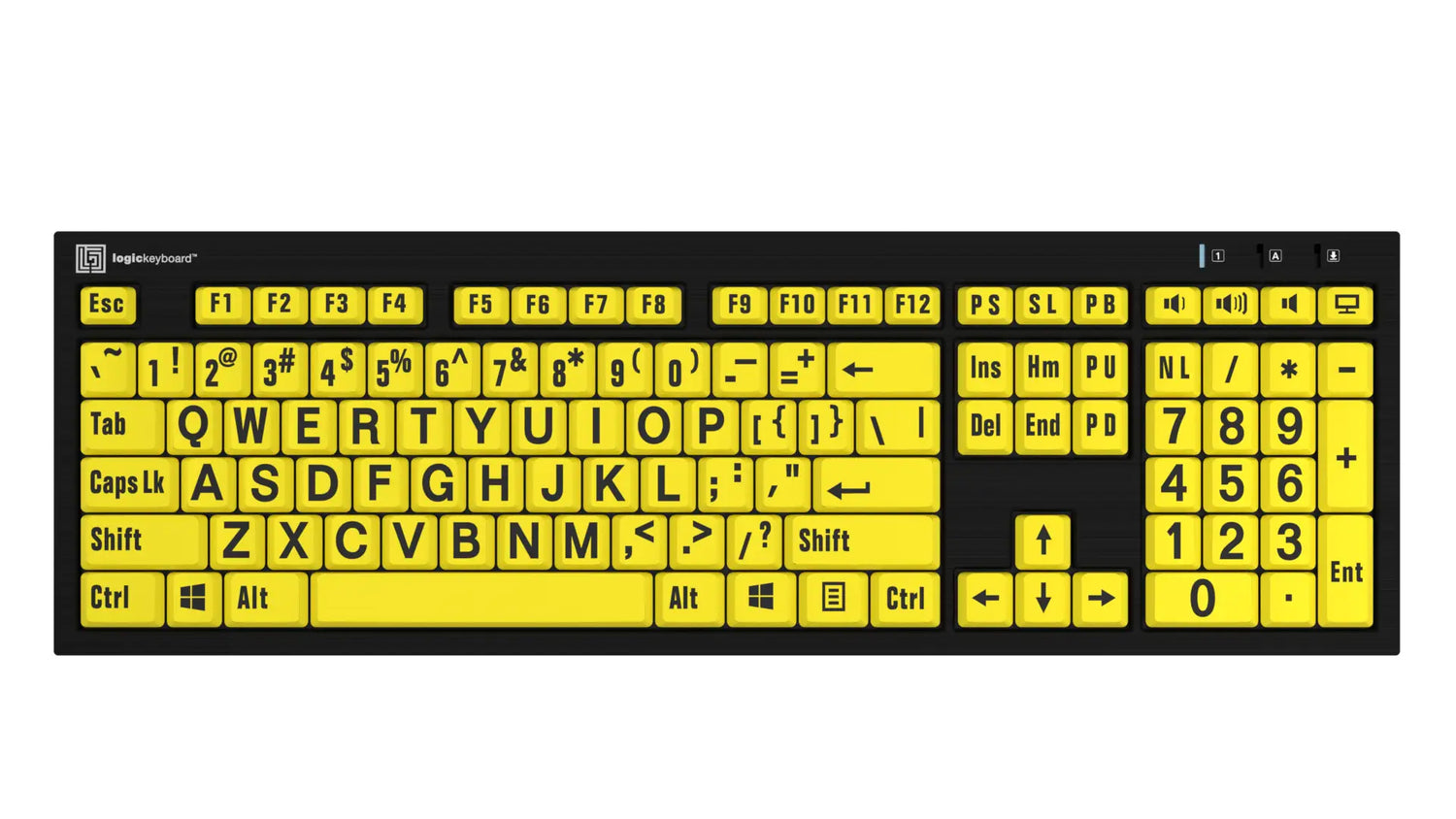 Large Print - Black on Yellow NERO Slimline Keyboard - Windows.