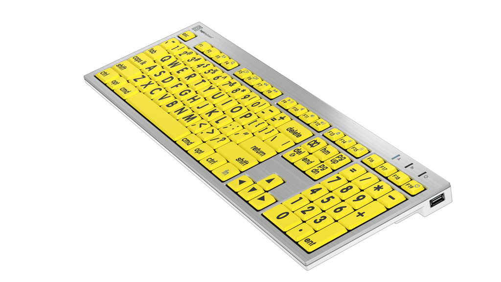 Large Print Keyboard - Black on Yellow ALBA Slimline Keyboard - Mac.