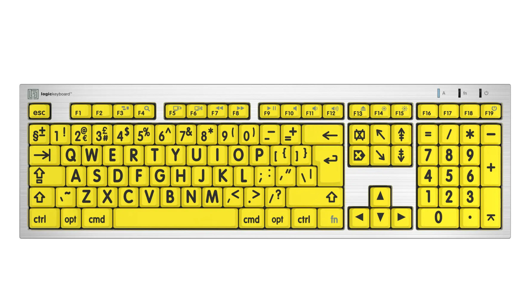 Large Print Keyboard - Black on Yellow ALBA Slimline Keyboard - Mac.