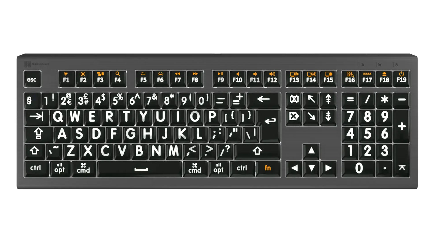 Large Print - White on Black - ASTRA2 Backlit Keyboard - Mac.