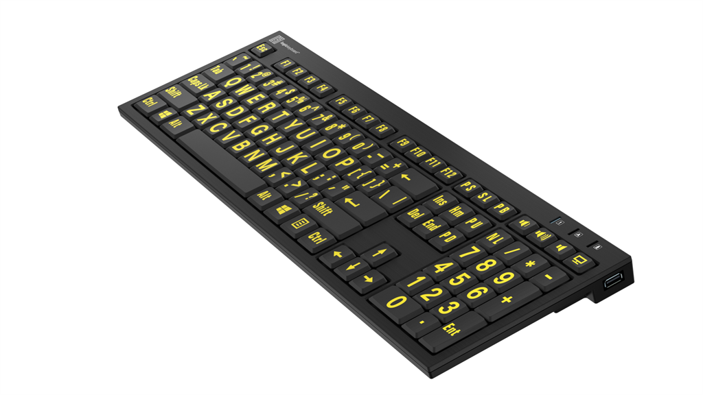 Large Print - Yellow on Black NERO Slimline Keyboard - Windows.