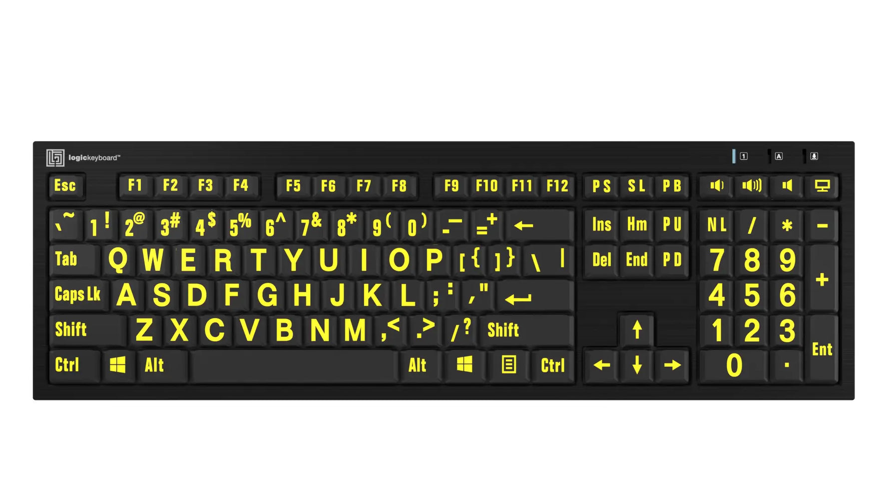 Large Print - Yellow on Black NERO Slimline Keyboard - Windows.