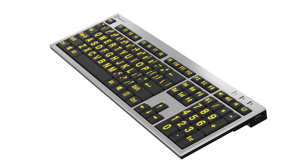 Large Print - Yellow on Black - Silver Slimline Keyboard - Windows.