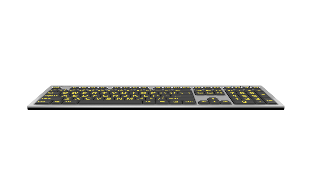 Large Print - Yellow on Black - Silver Slimline Keyboard - Windows.