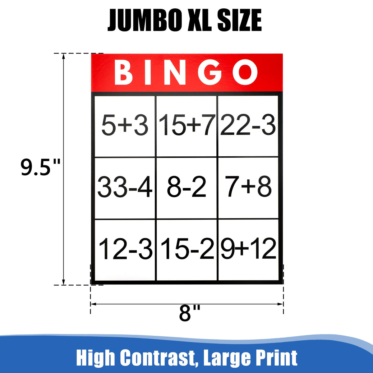An infographic showing the dimensions of the bingo cards in the Large Text Bingo for Seniors.