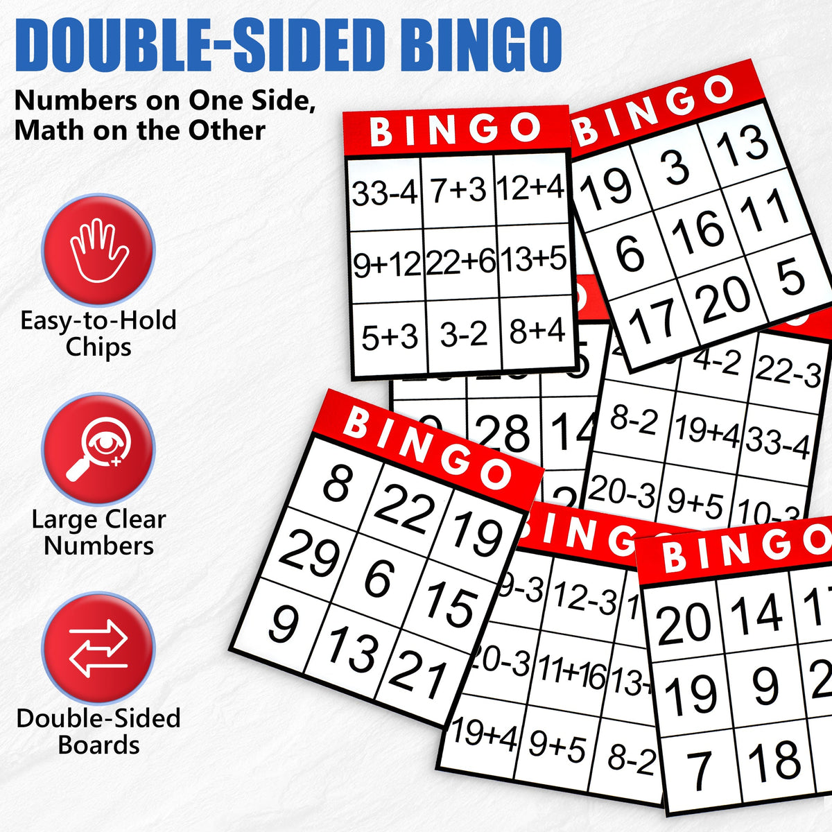 An infographic showing the features of the Large Text Bingo for Seniors.