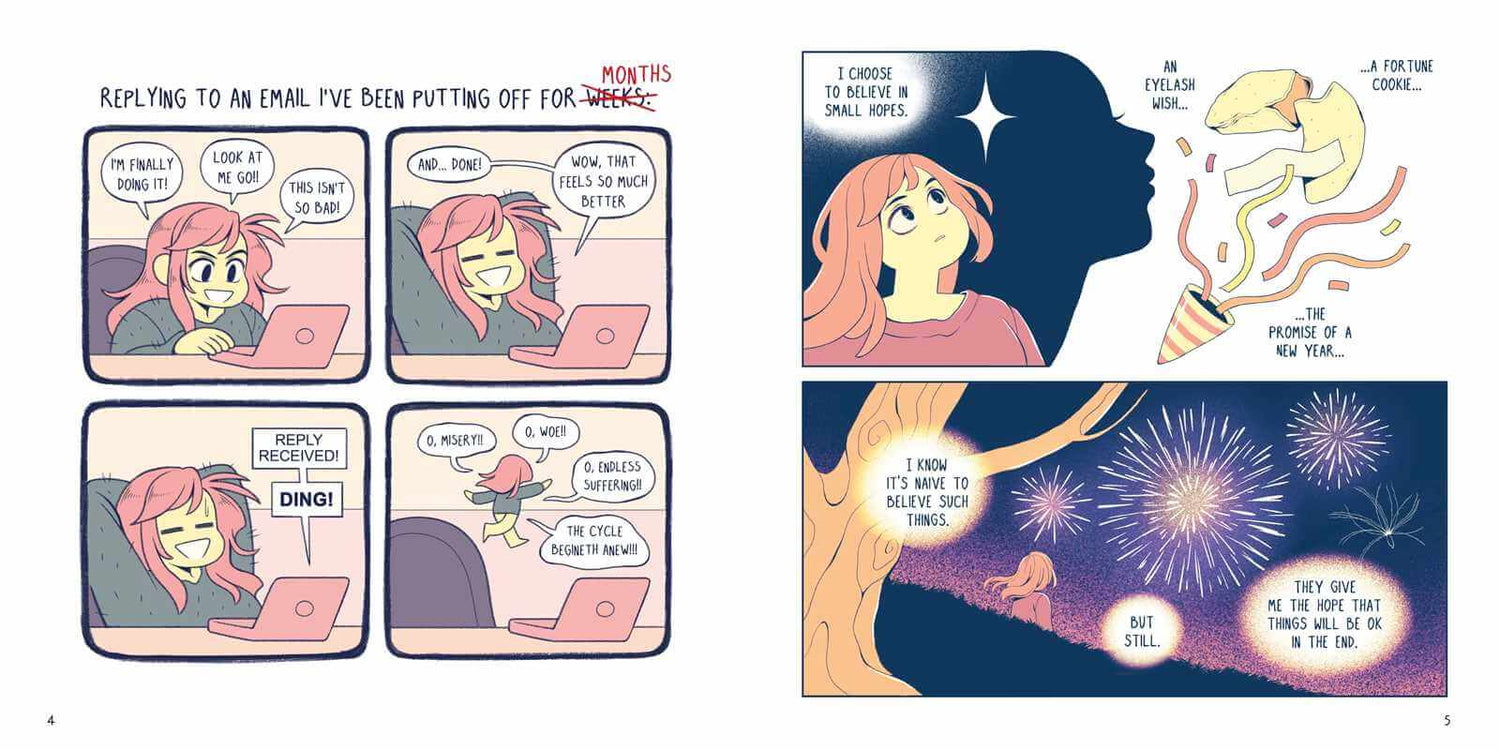 Six panels from the comic Lavender Clouds.