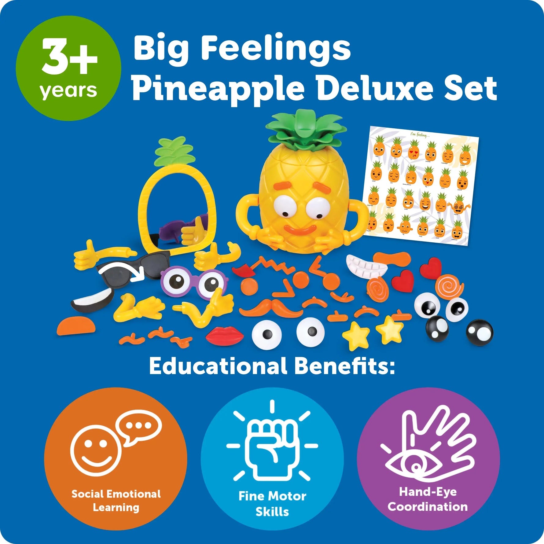 An infographic with some of the benefits of the Big Feelings Pineapple Deluxe Set.