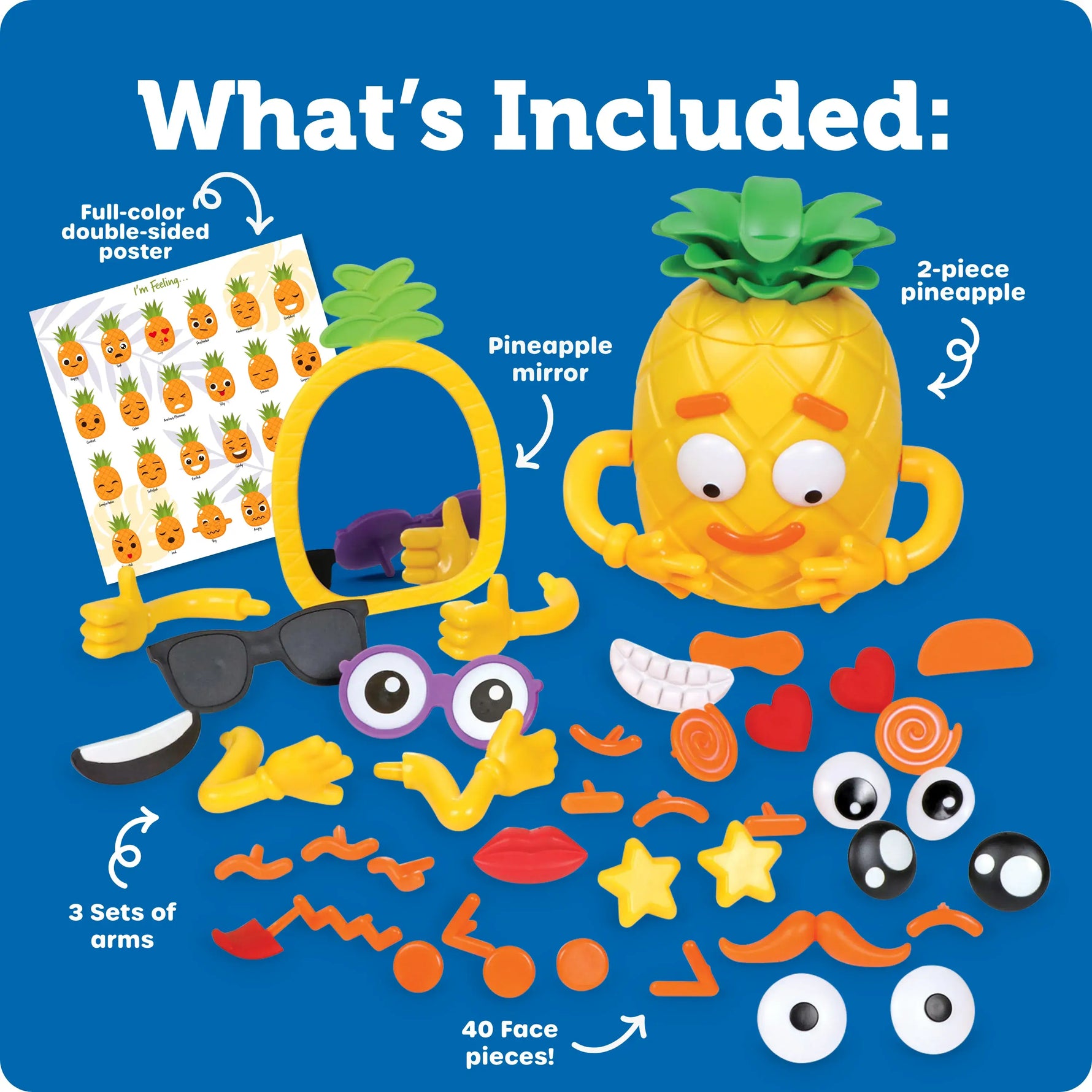An infographic showing what's included in the Big Feelings Pineapple Deluxe Set.