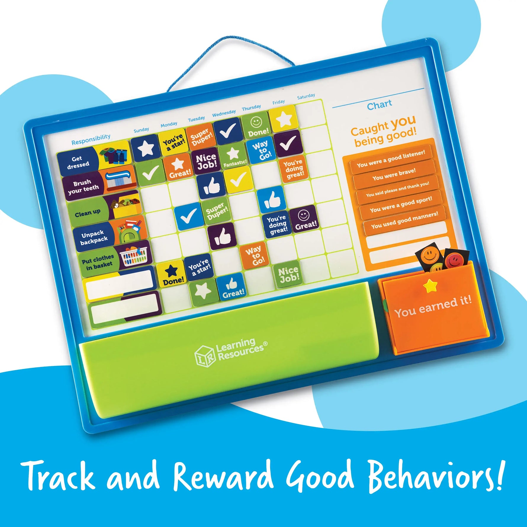 The magnetic chart with built-in storage area and "Caught you being good" section.