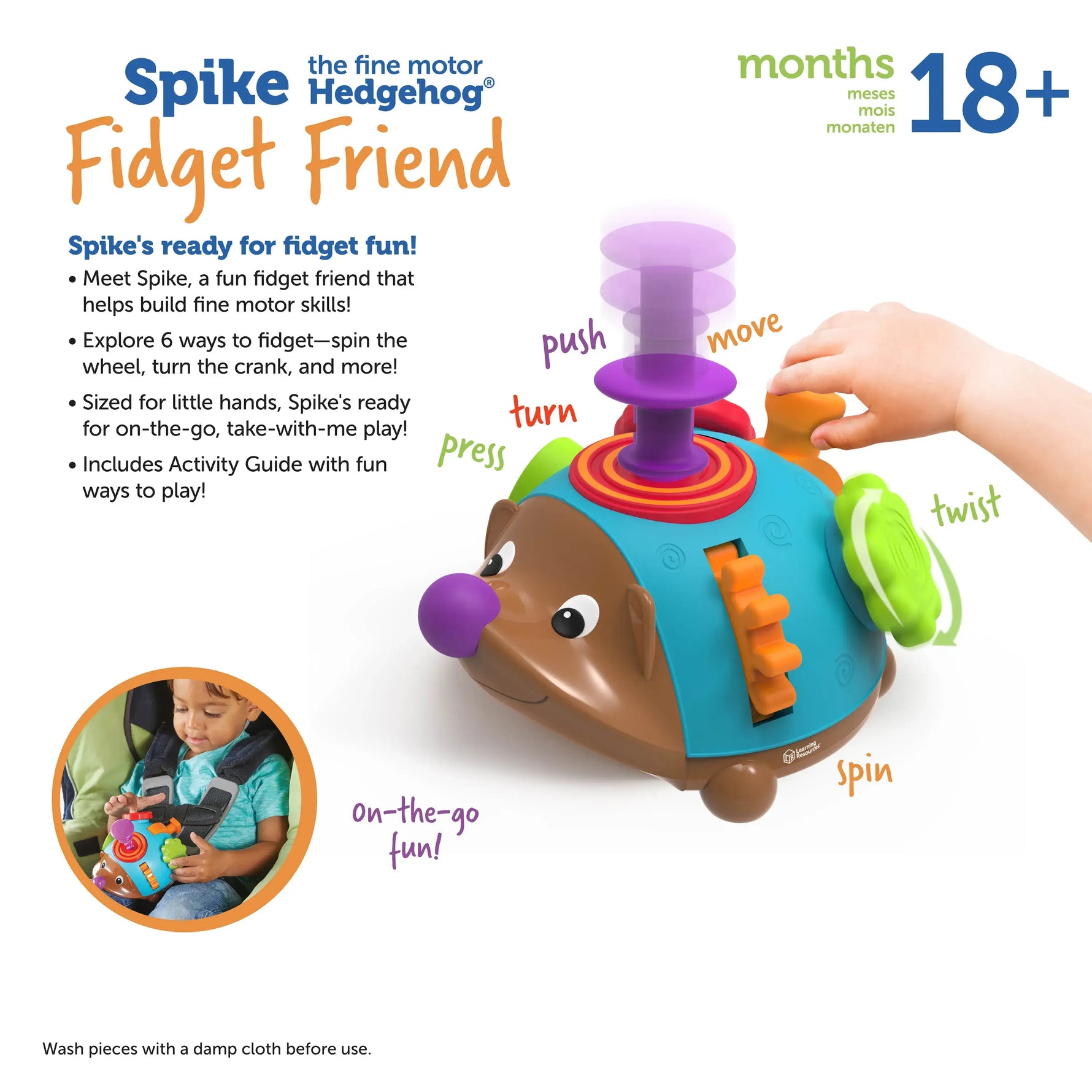 An infographic with some of the benefits of Spike the Fine Motor Hedgehog Fidget Friend.