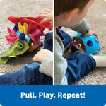 A graphic with Spike the Fine Motor Hedgehog Tissue Pal stuffed with tissues next to Spike without tissues.