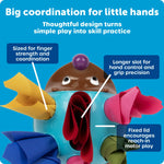 An infographic about Spike the Fine Motor Hedgehog Tissue Pal design.
