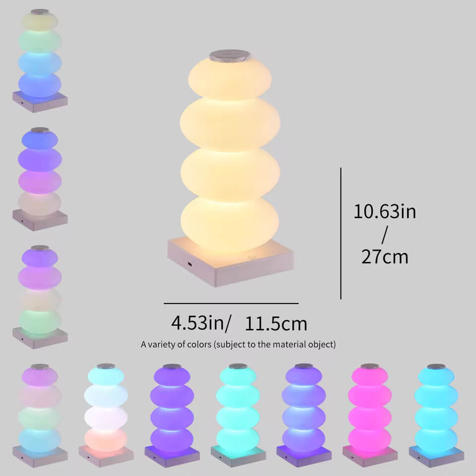 An infographic showing different color combinations of the LED Spherical Touch Sensitive Desk Lamp.