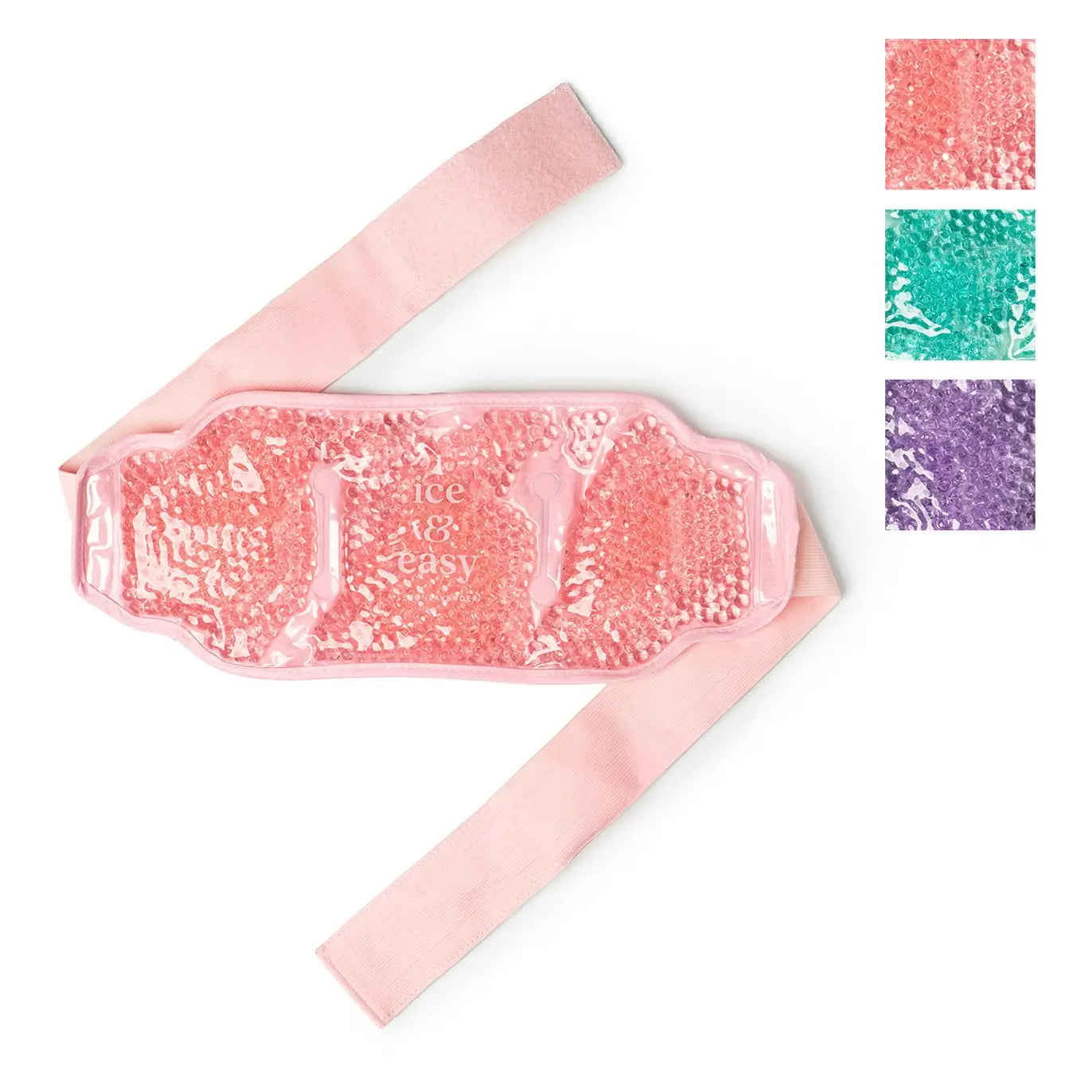 The pink Ice & Easy Hot & Cold Body Wrap next to swatches of the other color variants.