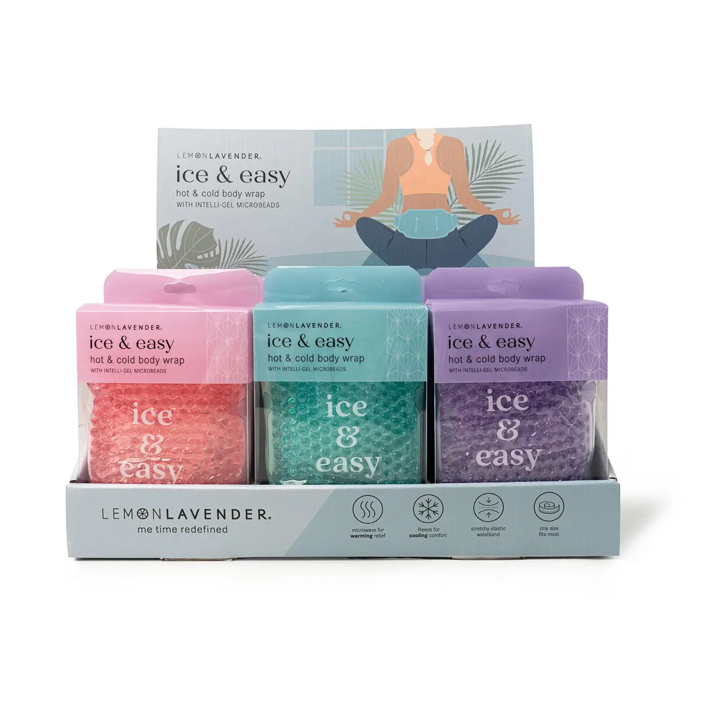 The display for Ice & Easy Hot & Cold Body Wraps.