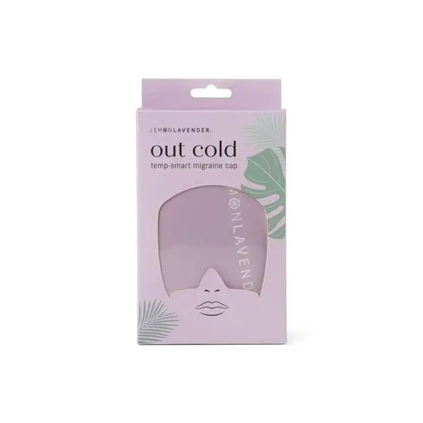 The lavender Out Cold Temp-Smart Migraine Cap product box.
