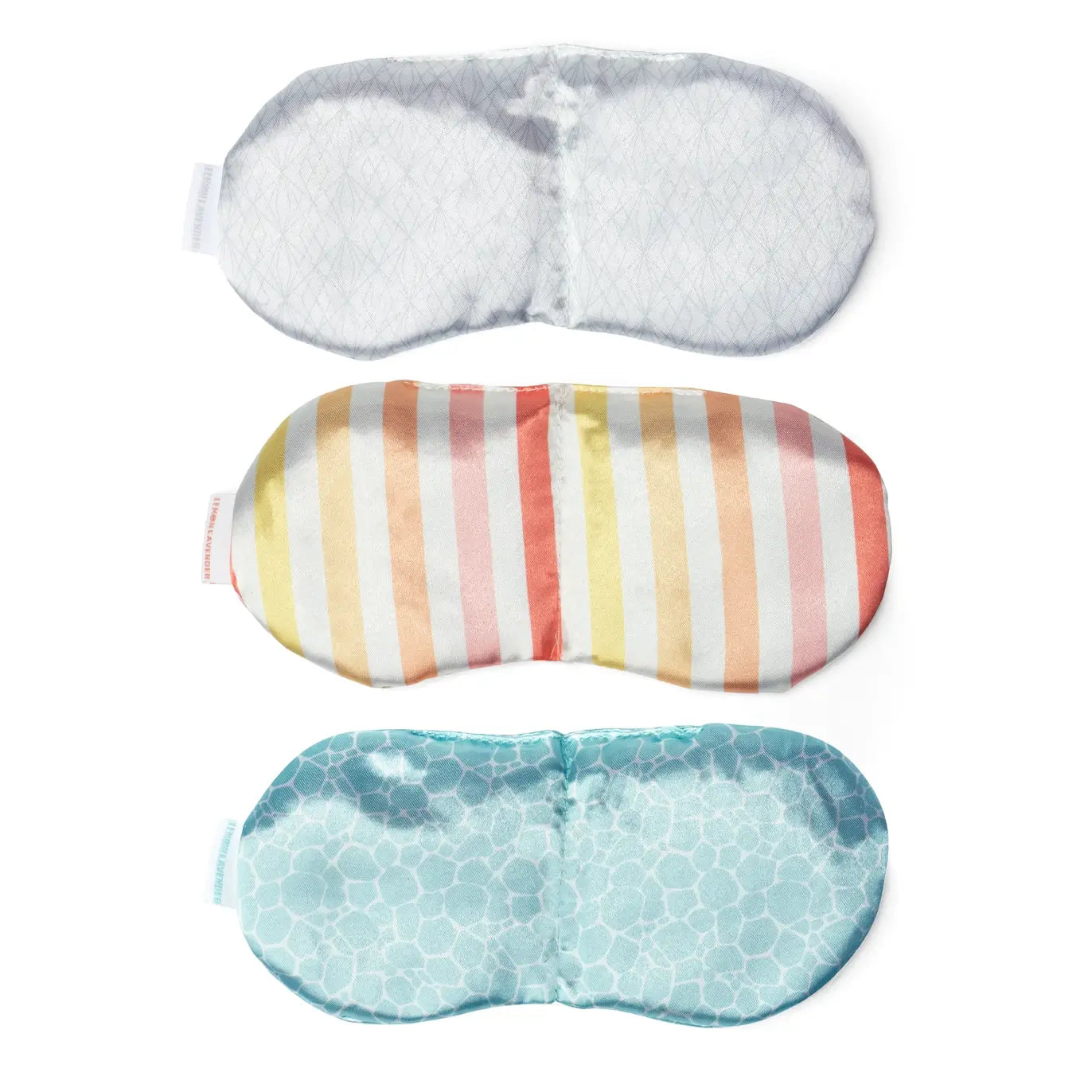 The three different Under Pressure Weighted Eye Masks.