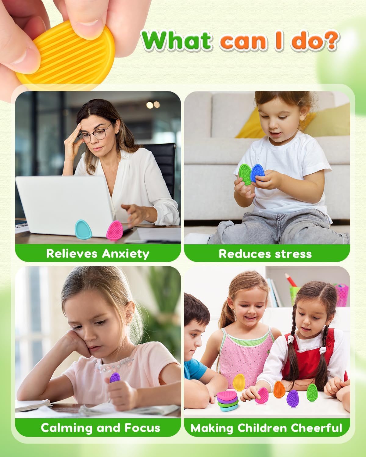 An infographic demonstrating some of the benefits of the Worry Stones.