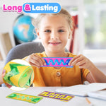 A child holds up the pink and blue Squishy Sensory Toy.
