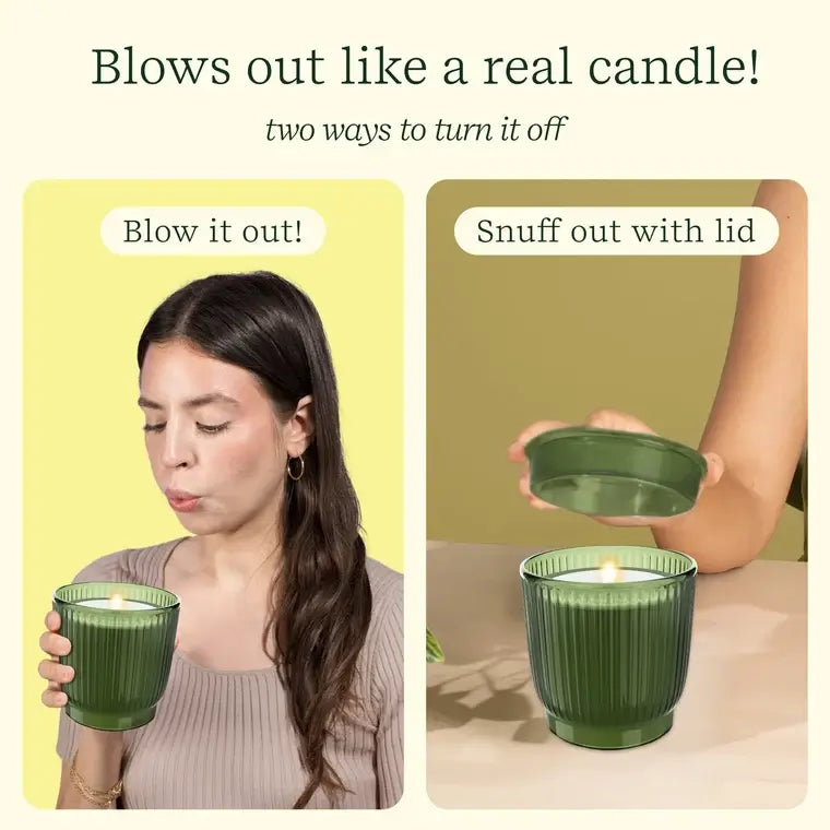 An infographic demonstrating the two ways to turn off the Flameless Candle Diffuser.