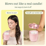 An infographic showing how to turn off the Flameless Candle Diffuser.