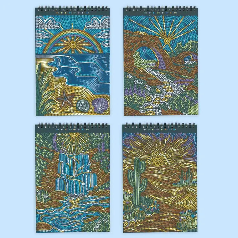 Four completed scenes from FlowArt Dot-by-Letter Majestic Earth.