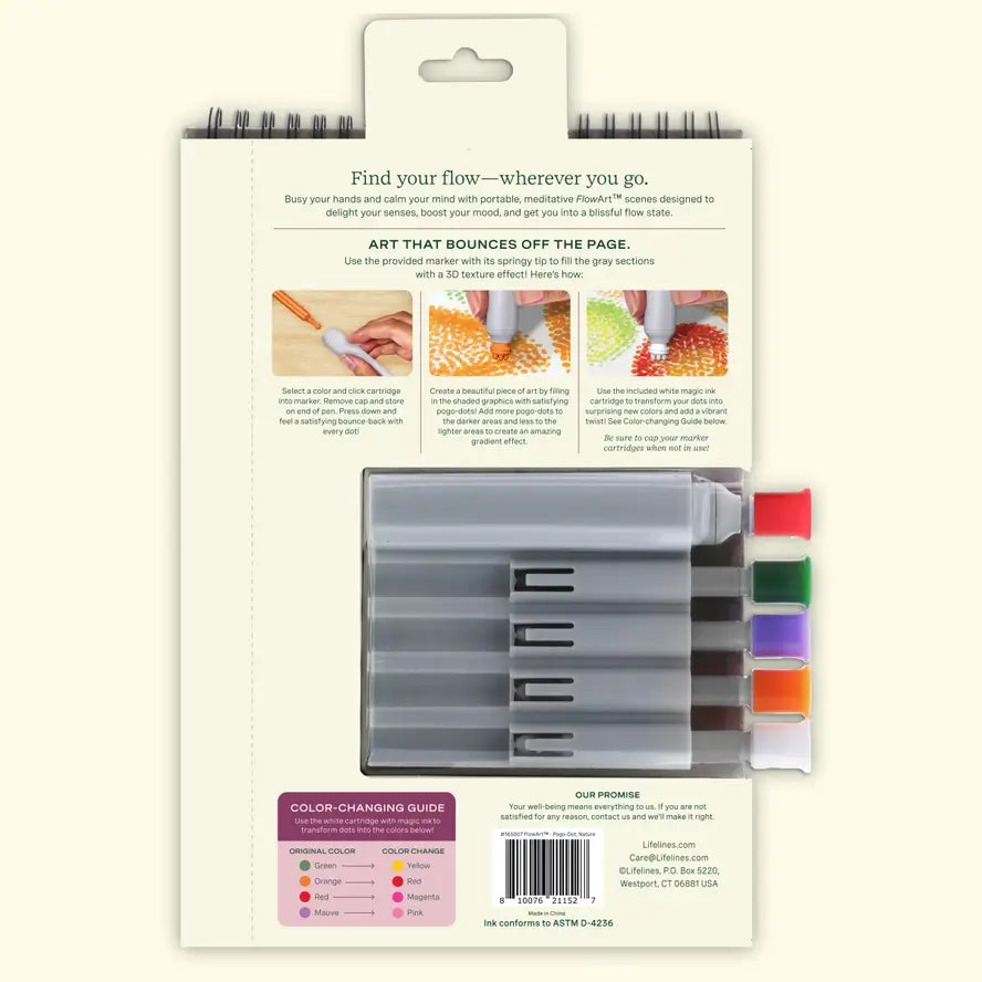 The back of the Lifelines FlowArt Pogo-Dot Nature activity pad.