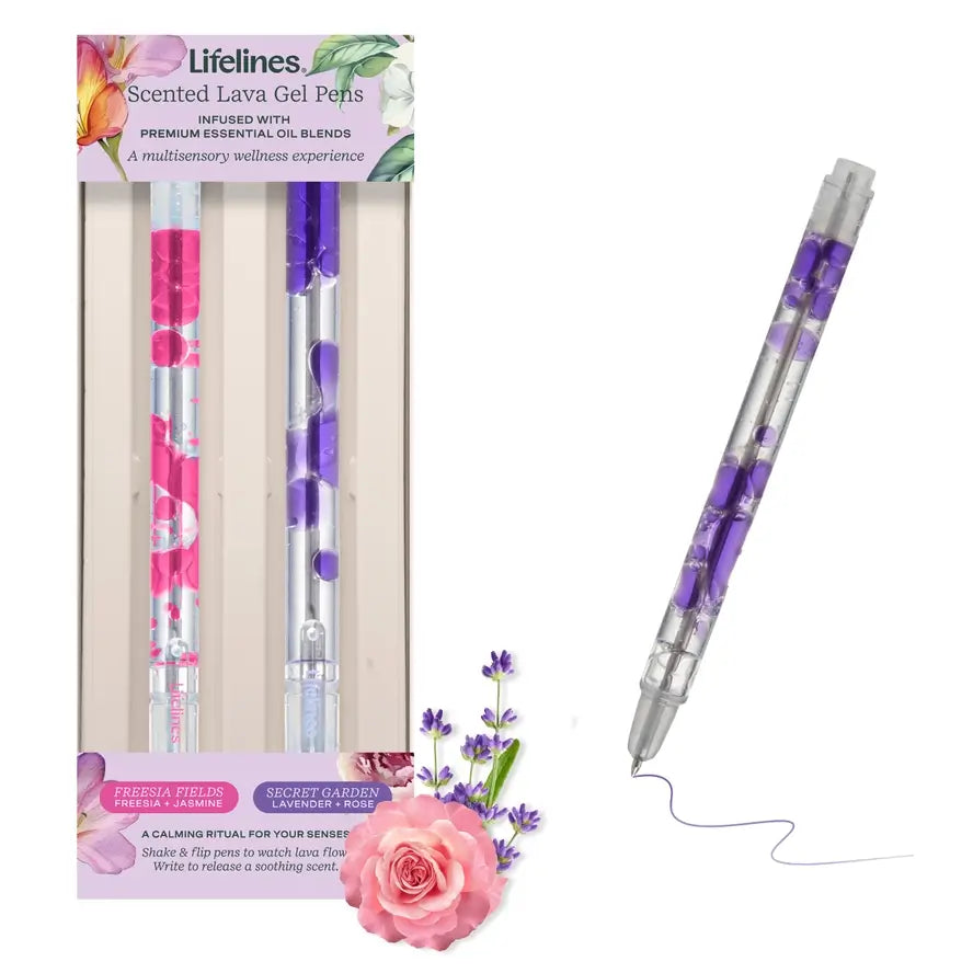 The pink and purple Lifelines Scented Lava Gel Pens - Freesia Fields & Secret Garden.