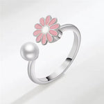 Silver Flower Fidget Ring - Light Pink with Pearl.