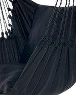 An up-close look at the details of the Black Boho Hammock Chair Swing.