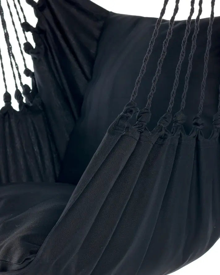 An up-close look at the details of the Black Boho Hammock Chair Swing.