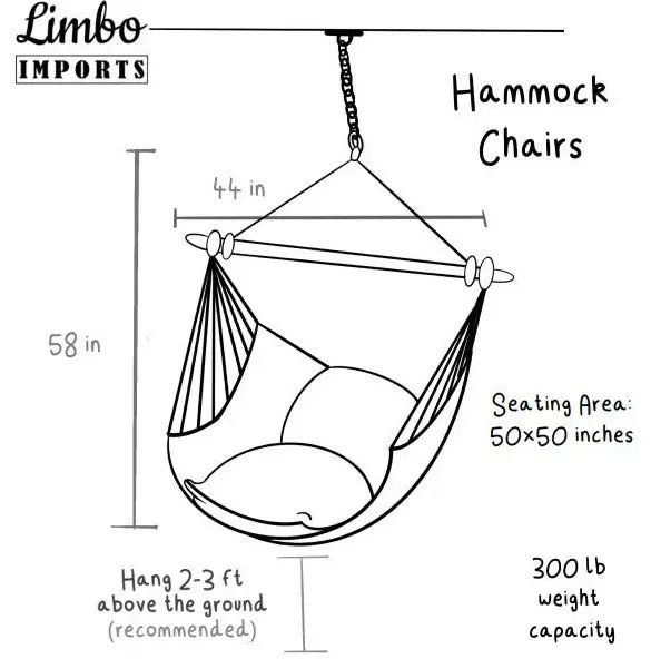 An infographic with dimensional details of the Hammock Chair Swing.