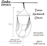 An infographic with the dimensional information of the Junior Hammock Chair Swing.