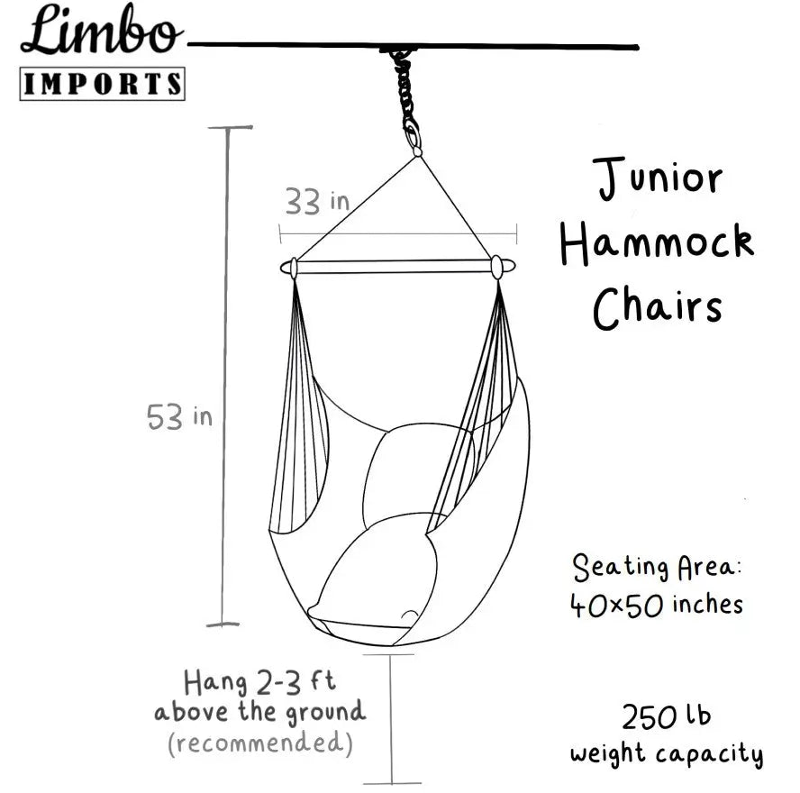 An infographic with the dimensional information of the Junior Hammock Chair Swing.