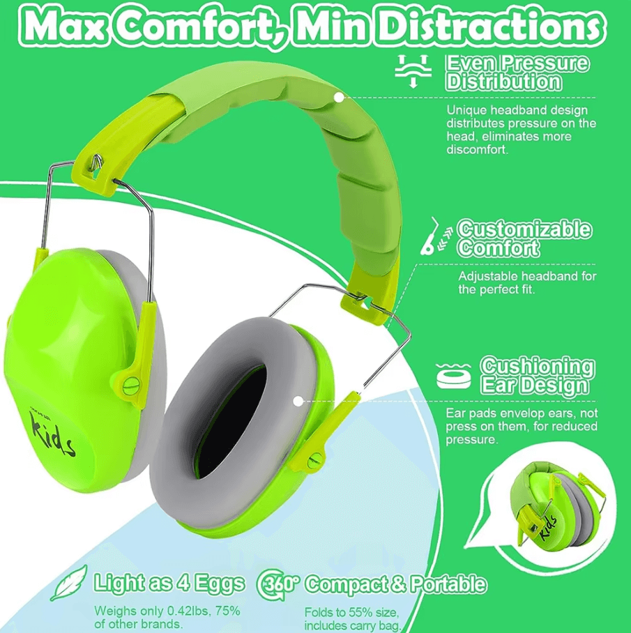 Lime Green Kids Hearing Protection Earmuffs.